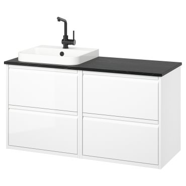 ANGSJON/BACKSJON, wash-stand/wash-basin/tap/high gloss, 122x49x71 cm, 395.285.76