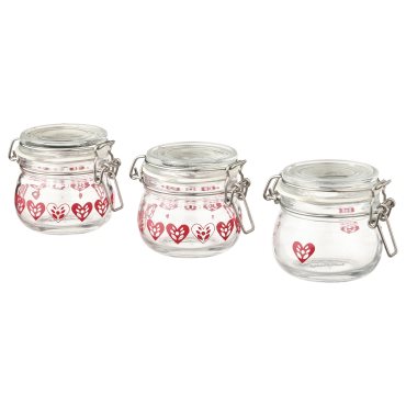 VINTERFINT, jar with lid/heart pattern/3 pack, 13 cl, 505.308.32