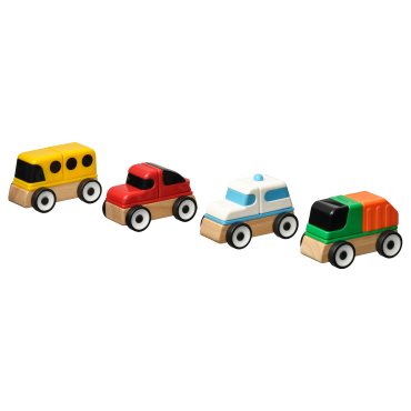 LILLABO, 4-piece vehicle set/sports car/school bus/recycling truck/police car, 505.893.61