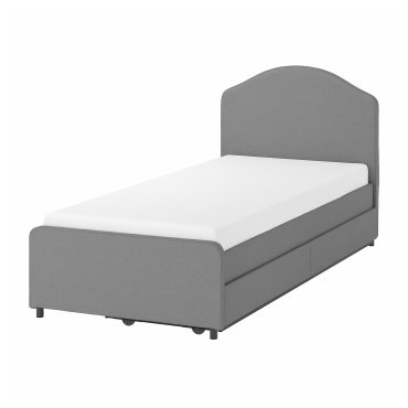 HAUGA, upholstered bed/2 storage boxes, 90x200 cm, 593.365.95