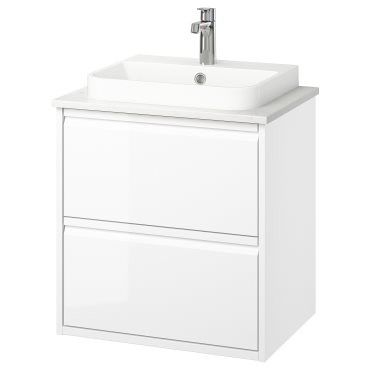 ANGSJON/BACKSJON, wash-stand with drawers/wash-basin/tap/high-gloss, 62x49x71 cm, 595.213.62