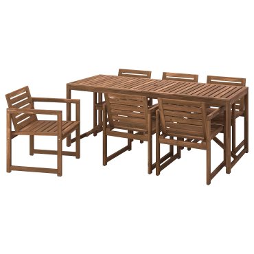 NÄMMARÖ, table with 6 chairs with armrests outdoor, 200 cm, 795.443.86
