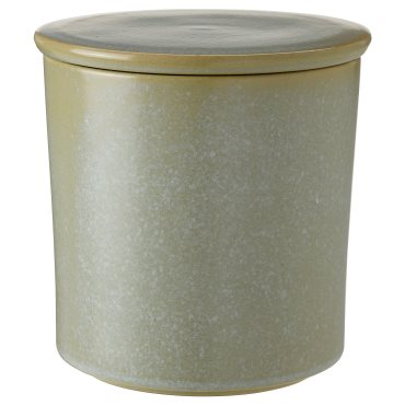 HEDERSAM, scented candle in ceramic jar with lid/Fresh grass, 60 hr, 805.024.51