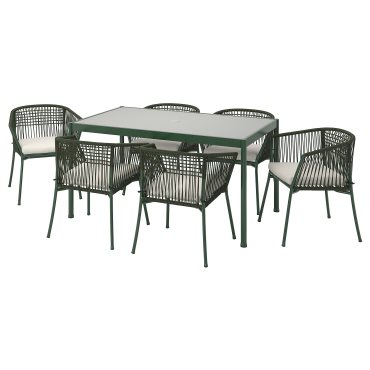 SEGERÖN, table/6 chairs with armrests/outdoor, 147 cm, 894.948.47