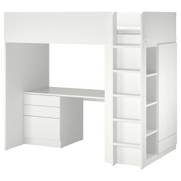 SMÅSTAD, loft bed with desk with 2 shelves, 90x200 cm, 895.201.58