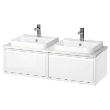 ANGSJON/KATTEVIK, wash-stand/wash-basin/taps/high-gloss, 122x49x41 cm, 995.285.83