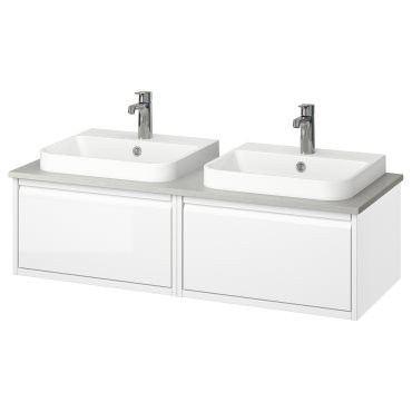 ANGSJON/KATTEVIK, wash-stand/wash-basin/taps/high-gloss, 122x49x41 cm, 995.285.97