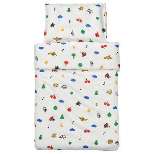 GRONFINK, duvet cover 1 pillowcase for cot, 110x125/35x55 cm, 005.723.77