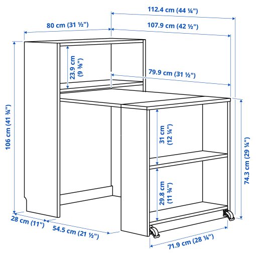 BILLY, bookcase with foldable table, 80x33/112x106 cm, 005.797.55