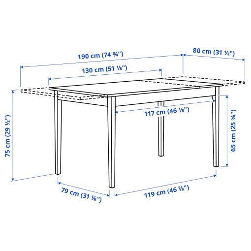 NÄSINGE, extendable table, 130/190x80 cm, 005.874.92