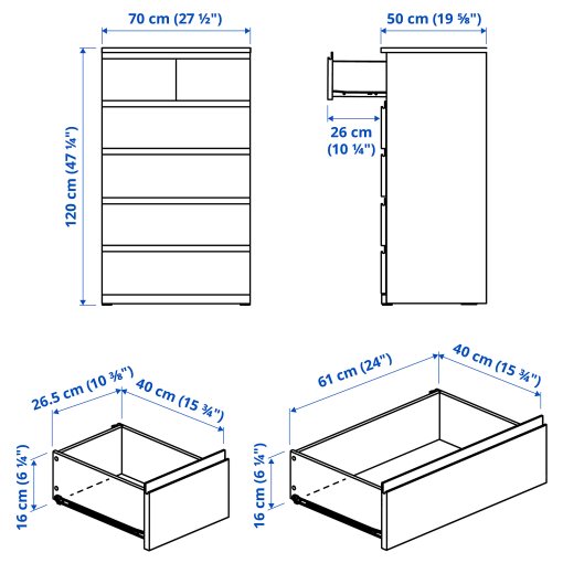 STORKLINTA, chest of 6 drawers, 70x50x120 cm, 006.275.44