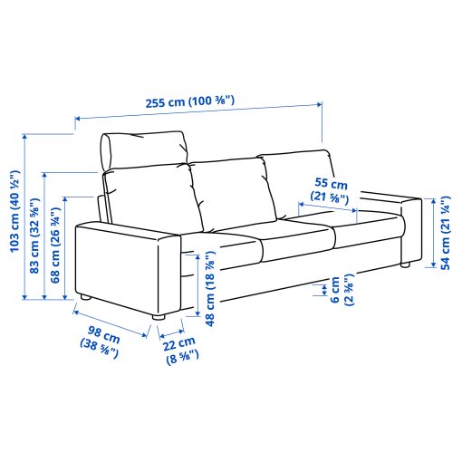 VIMLE, 3-seat sofa with headrest with wide armrests, 094.014.61