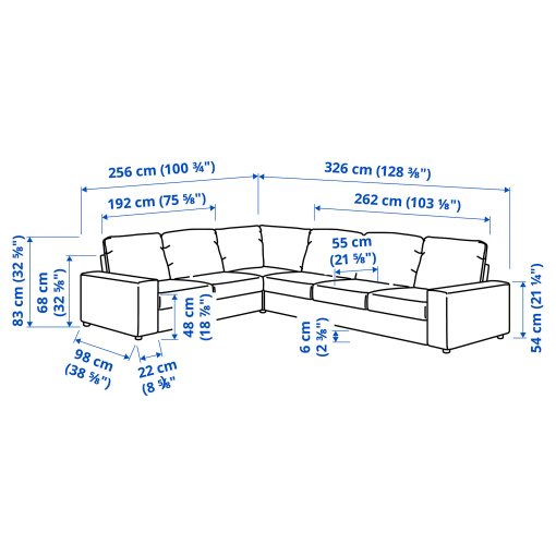 VIMLE, corner sofa, 5-seat with wide armrests, 094.018.09