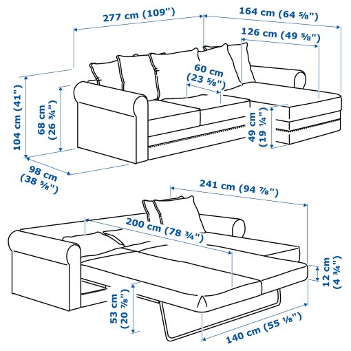 GRÖNLID, τριθέσιος καναπές-κρεβάτι με σεζλόνγκ, 095.366.10
