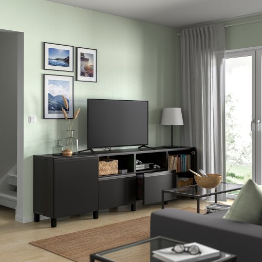 BESTÅ, έπιπλο TV με πόρτες και συρτάρια, 240x42x74 cm, 095.689.41