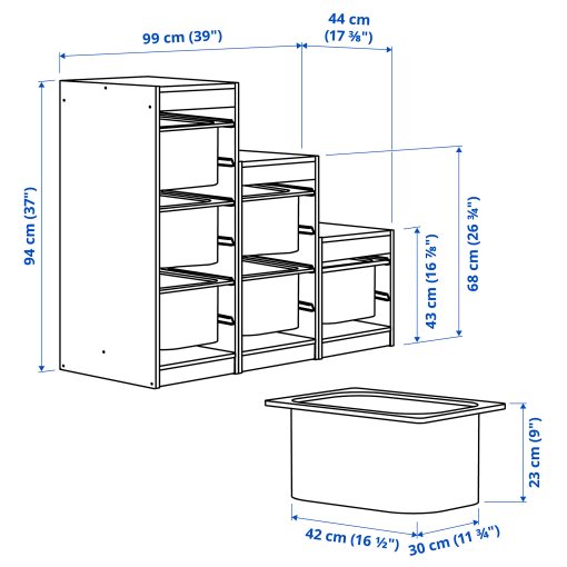 TROFAST, storage combination with boxes, 99x44x94 cm, 095.733.20