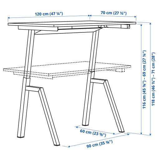 desk sit/stand/electric, 120x70 cm, 096.218.73
