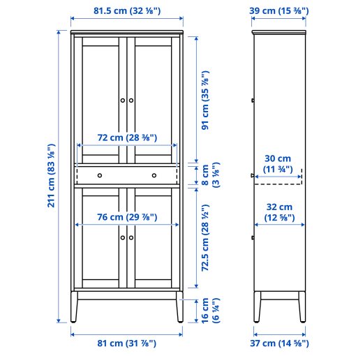 IDANÄS, high cabinet with glass-doors and 1 drawer, 81x39x211 cm, 104.878.40
