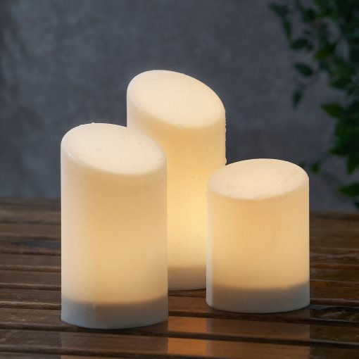 ÄDELLÖVSKOG, block candle with built-in LED light source in/out, set of 3, 105.202.55