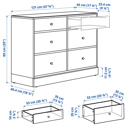 HAVSTA, chest of 6 drawers, 121x47x89 cm, 105.994.80
