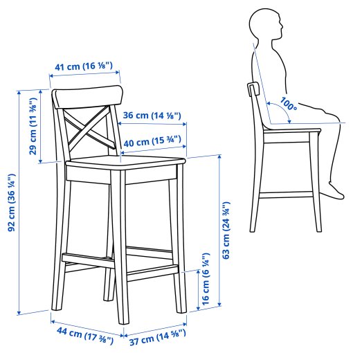 ROSENTORP, σκαμπό μπαρ με πλάτη, 63 cm ύψος πάγκου, 106.199.30