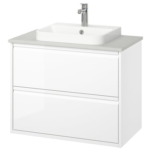 ANGSJON/BACKSJON, wash-stand with drawers/wash-basin/tap/high-gloss, 82x49x71 cm, 195.213.97