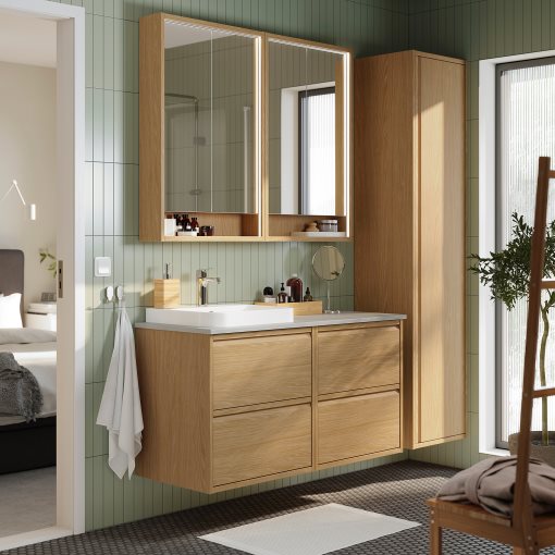 ANGSJON/KATTEVIK, έπιπλο νιπτήρα/νιπτήρας/μπαταρία, 122x49x71 cm, 195.286.00