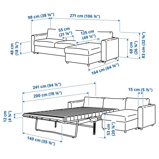 VIMLE, 3-seat sofa-bed with chaise longue, 195.452.42