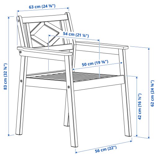BONDHOLMEN, table/4 chairs with armrests, outdoor, 195.498.34