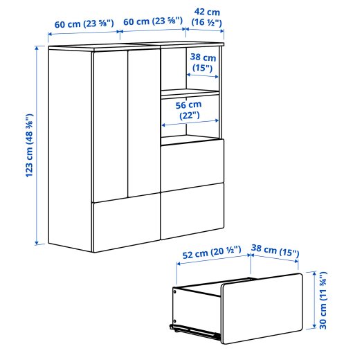 SMASTAD/PLATSA, storage combination  with 3 drawers, 120x42x123 cm, 195.499.85