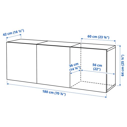 BESTÅ, wall-mounted cabinet combination, 180x42x64 cm, 195.693.46