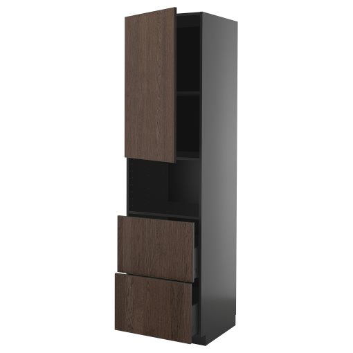METOD/KNIVSHULT, high cabinet for microwave with door/2 drawers, 60x60x220 cm, 195.897.40