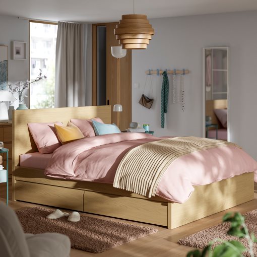 STORKLINTA, bed frame with 4 storage boxes, 140x200 cm, 196.308.48