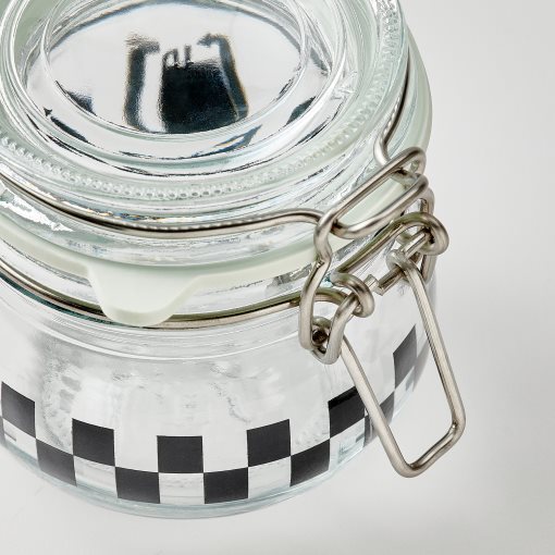 KORKEN, jar with lid/check pattern, 13 cl, 205.646.87