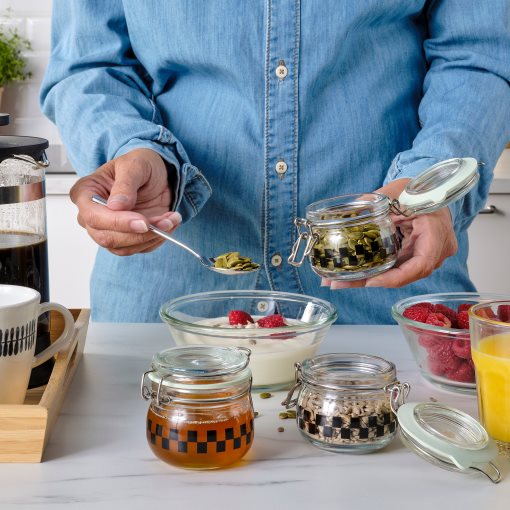 KORKEN, jar with lid/check pattern, 13 cl, 205.646.87