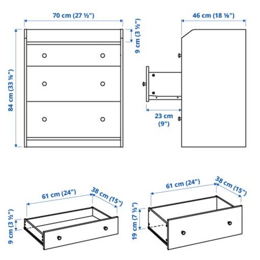 HAUGA, chest of 3 drawers, 70x46x84 cm, 205.815.21