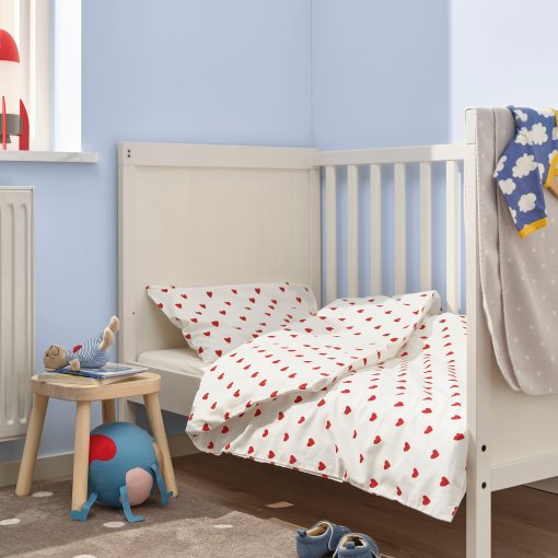 BARNDRÖM, duvet cover 1 pillowcase for cot/heart pattern, 110x125/35x55 cm, 205.959.00