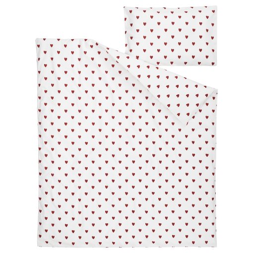 BARNDRÖM, duvet cover 1 pillowcase for cot/heart pattern, 110x125/35x55 cm, 205.959.00