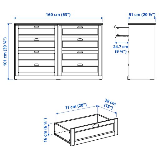 FÅGELFJÄLLET, chest of 8 drawers, 160x51x101 cm, 206.116.41