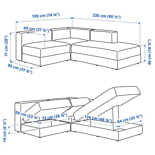 JÄTTEBO, 2,5θέσιος γωνιακός καναπές με σεζλόνγκ/δεξιό, 294.851.86