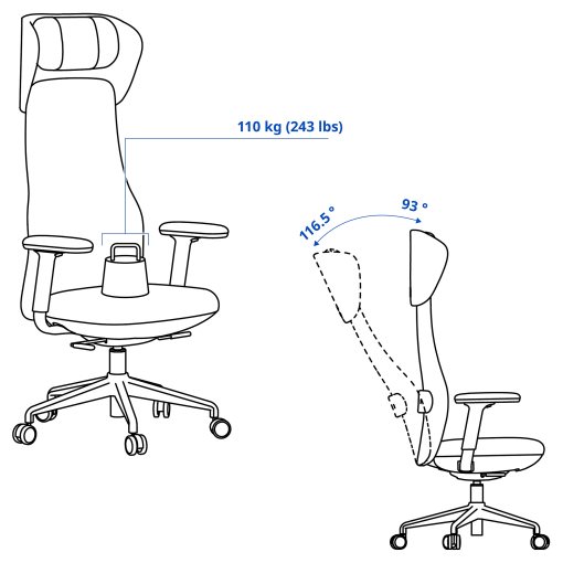 GRONFJALL, καρέκλα γραφείου με προσκέφαλο/μπράτσα, 295.139.19
