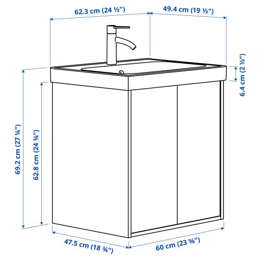 HAVBACK/ORRSJON, wash-stand with doors/wash-basin/tap, 62x49x69 cm, 295.140.61