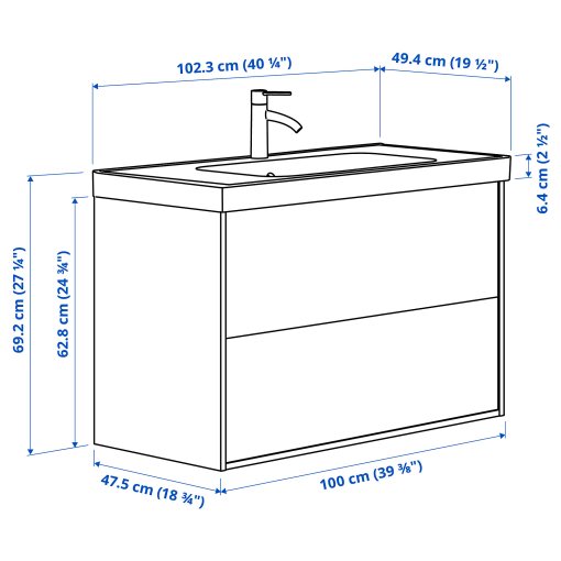 HAVBACK/ORRSJON, wash-stand with drawers/wash-basin/tap, 102x49x69 cm, 295.213.25