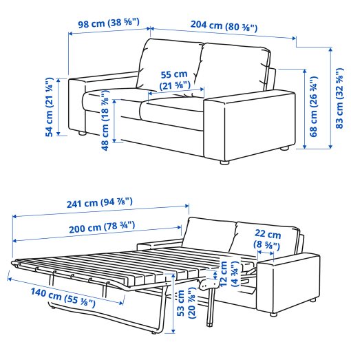 VIMLE, διθέσιος καναπές-κρεβάτι με πλατιά μπράτσα, 295.370.48