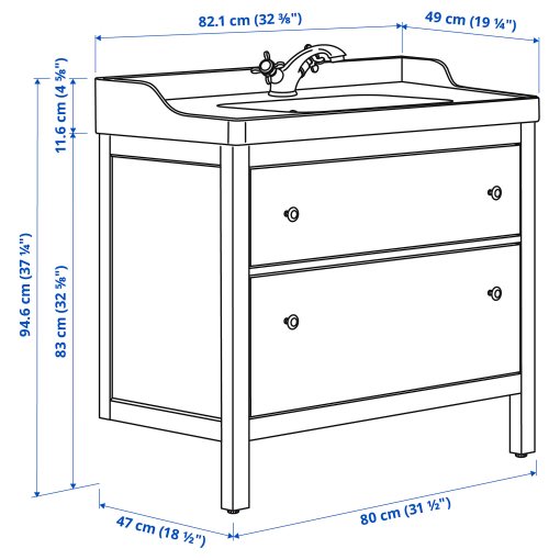 HEMNES/RUTSJON, wash-stand with drawers/wash-basin/tap, 82x49x95 cm, 295.376.42