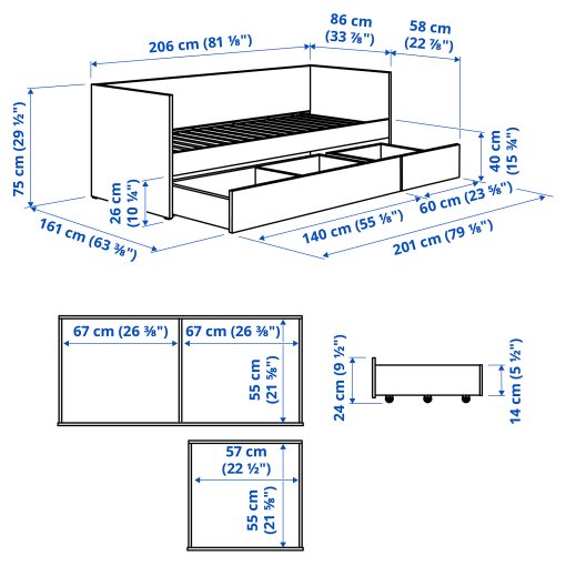 VIHALS, κρεβάτι επισκέπτη day bed με αποθήκευση και 1 στρώμα, 80x200 cm, 295.805.84