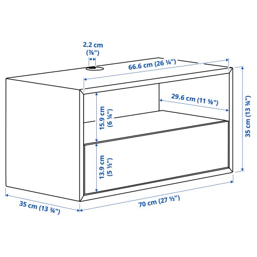 EKET, ράφι τοίχου πολυμέσων με ράγα ανάρτησης, 70x35x35 cm, 295.809.75