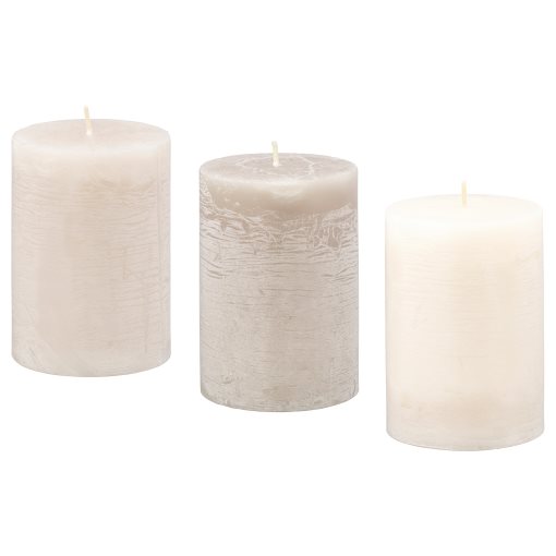 FÖRSÖKA, unscented block candle, 3 pack, 302.258.14