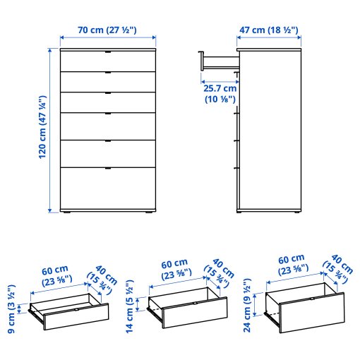 VIHALS, chest of 6 drawers, 70x47x125 cm, 304.832.47