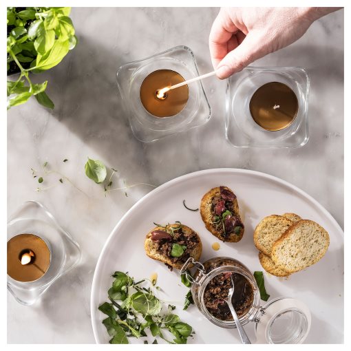 PRAKTRÖNN, scented candle in metal cup/Spring herbs/12 pack, 9 hr, 305.381.36